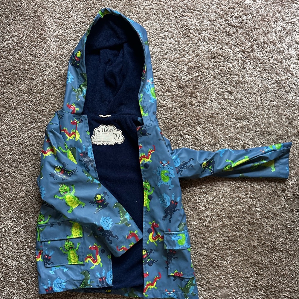 Hatley rain jacket and Janie and Jack blue corduroy drawstring pants